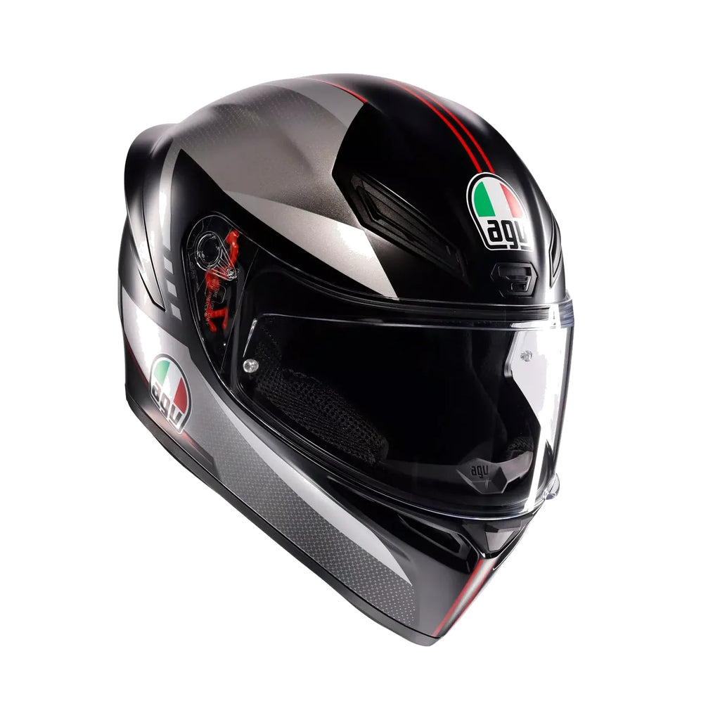 AGV K1 S Lap Helmet in matt black grey red, full face with clear visor