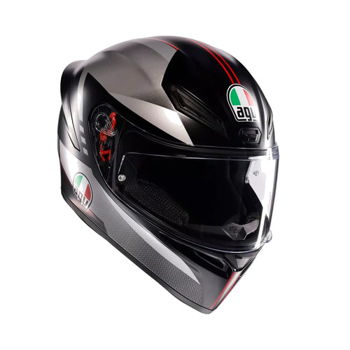 AGV K1 S Lap Helmet in matt black grey red, full face with clear visor