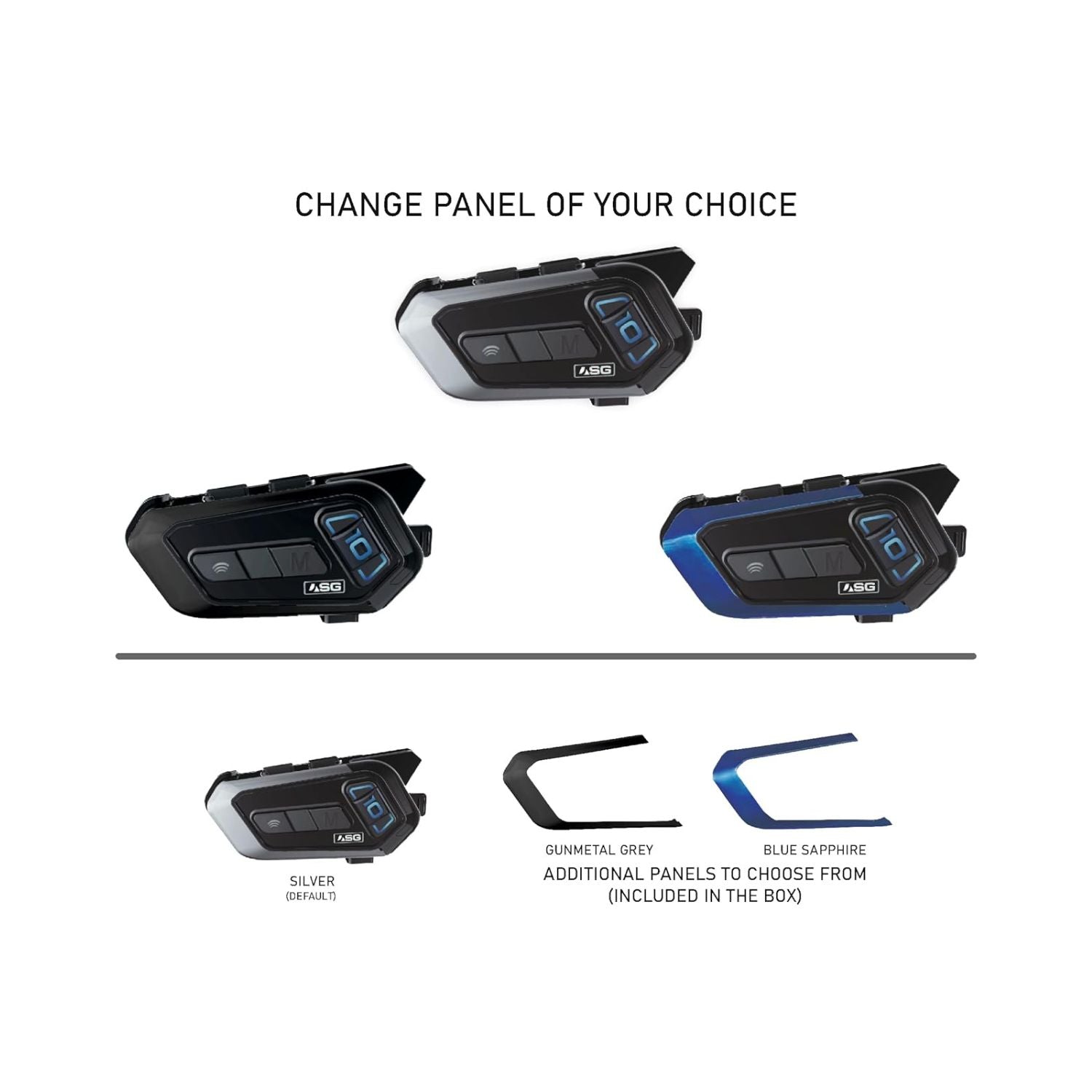 SG10 mesh intercom change panels: silver, gunmetal grey, blue sapphire