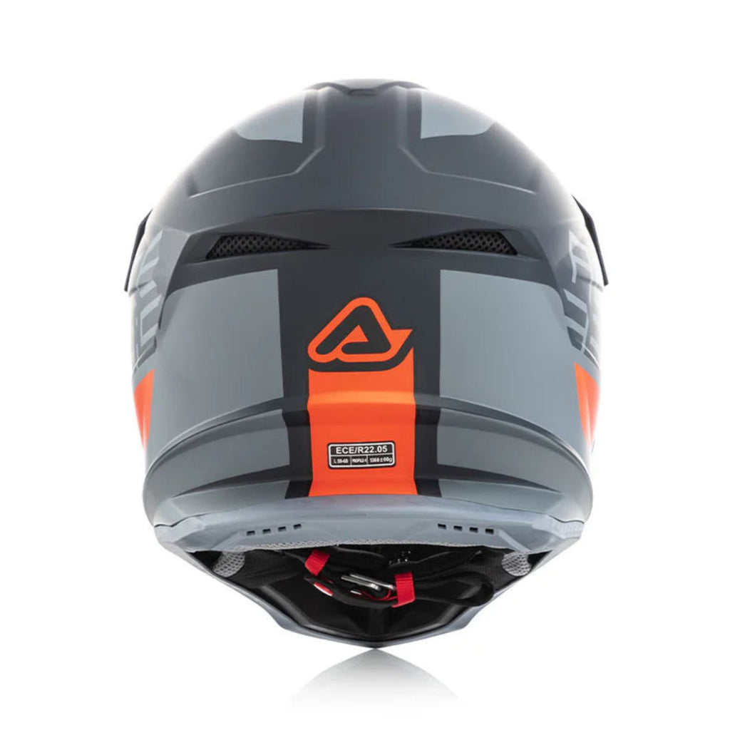 Acerbis Profile 4 motorcycle helmet rear view in dark gray with orange center panel