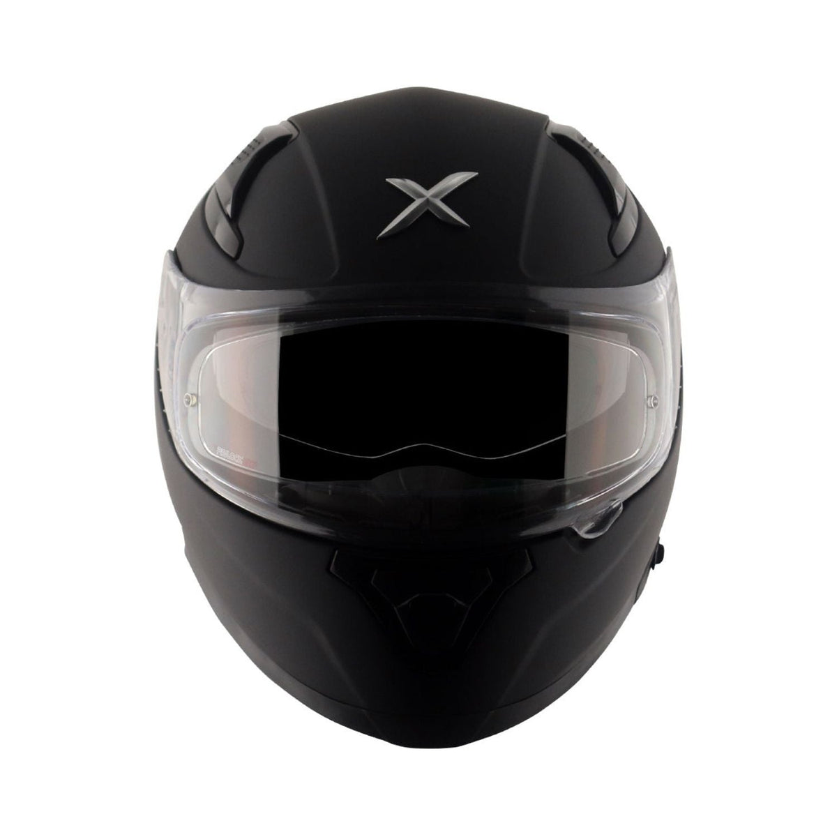 Axor Apex SOLID dull black helmet top view with clear visor and X logo