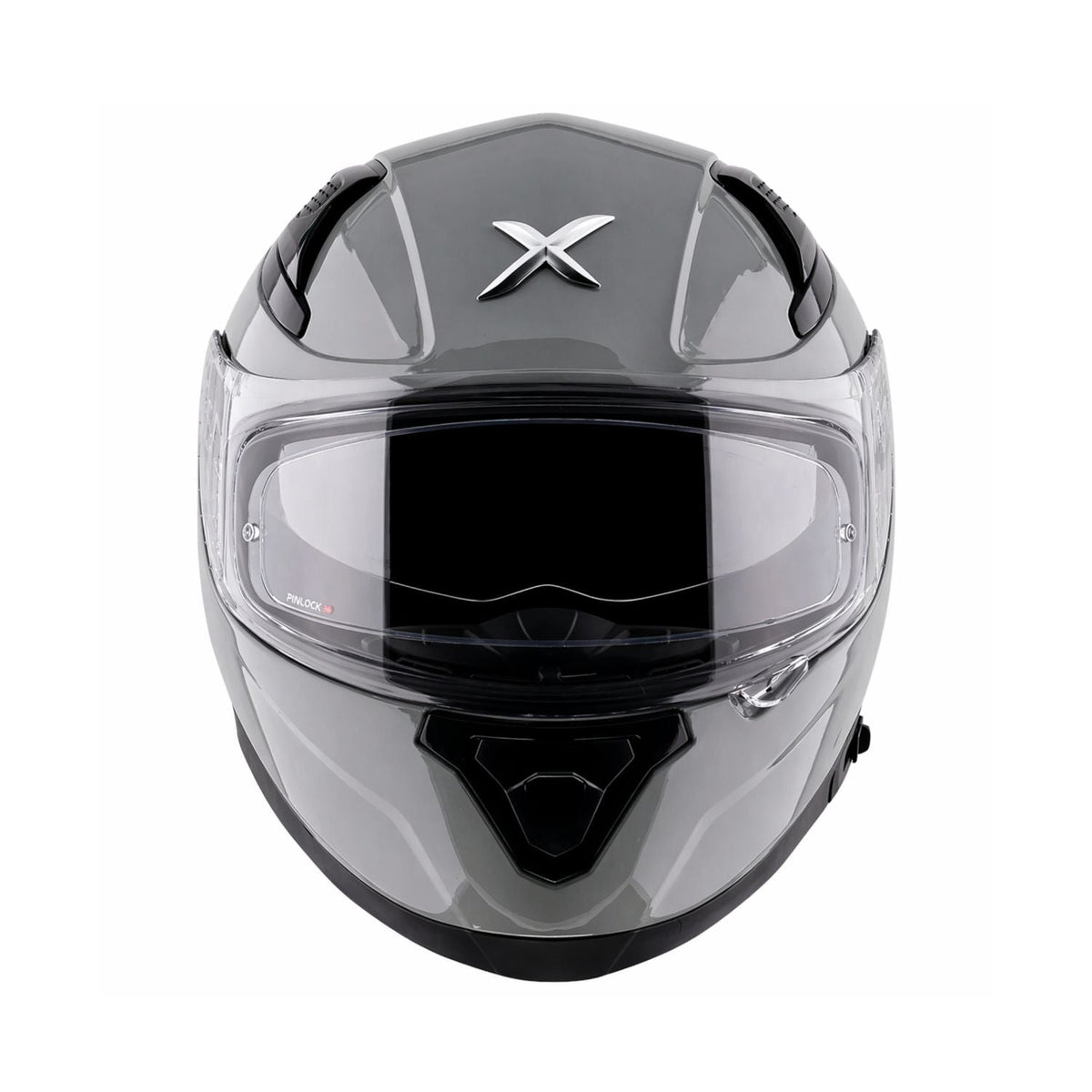 Axor Apex SOLID gloss cool grey helmet front view with visor and X emblem
