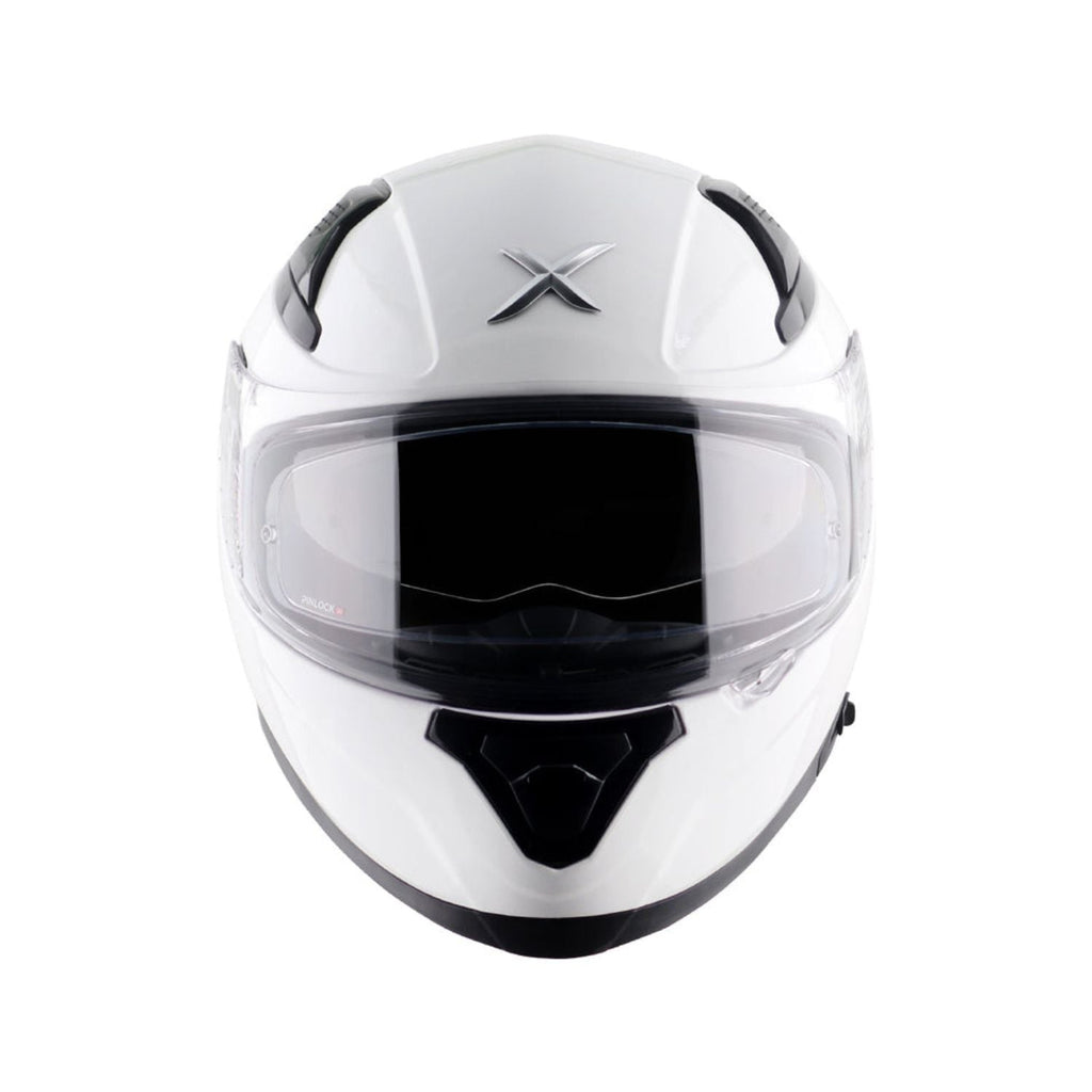 Axor Apex SOLID white helmet top view with clear visor and Axor X emblem