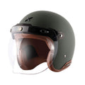 Axor Retro Jet Leather Helmet (Dull Battle Green)
