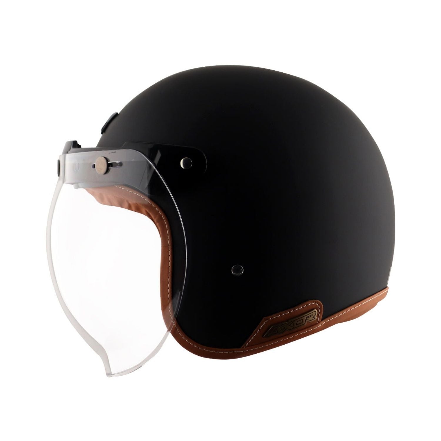 Axor Retro Jet Leather Helmet (Dull Black)