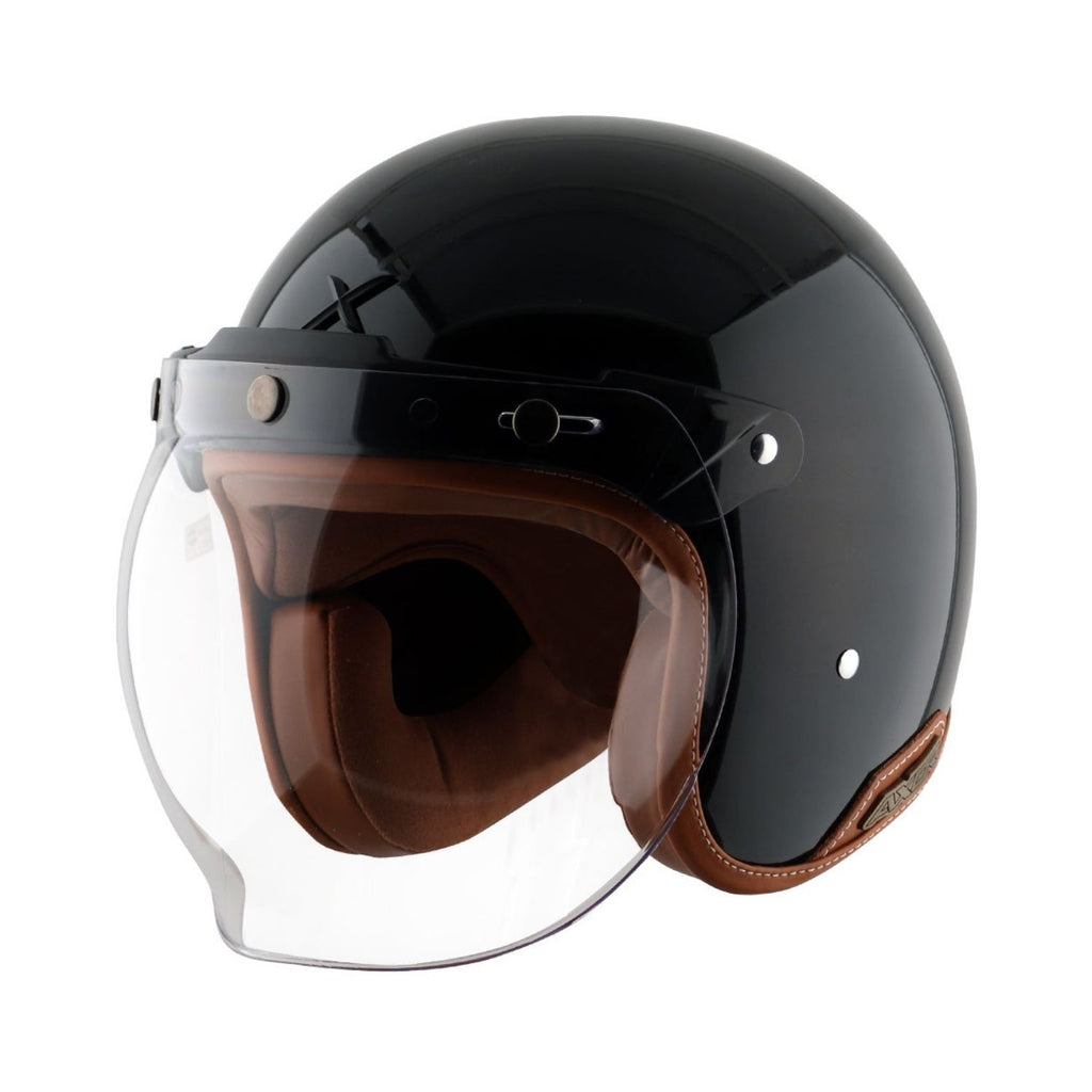 Axor Retro Jet Leather Helmet (Gloss Black)