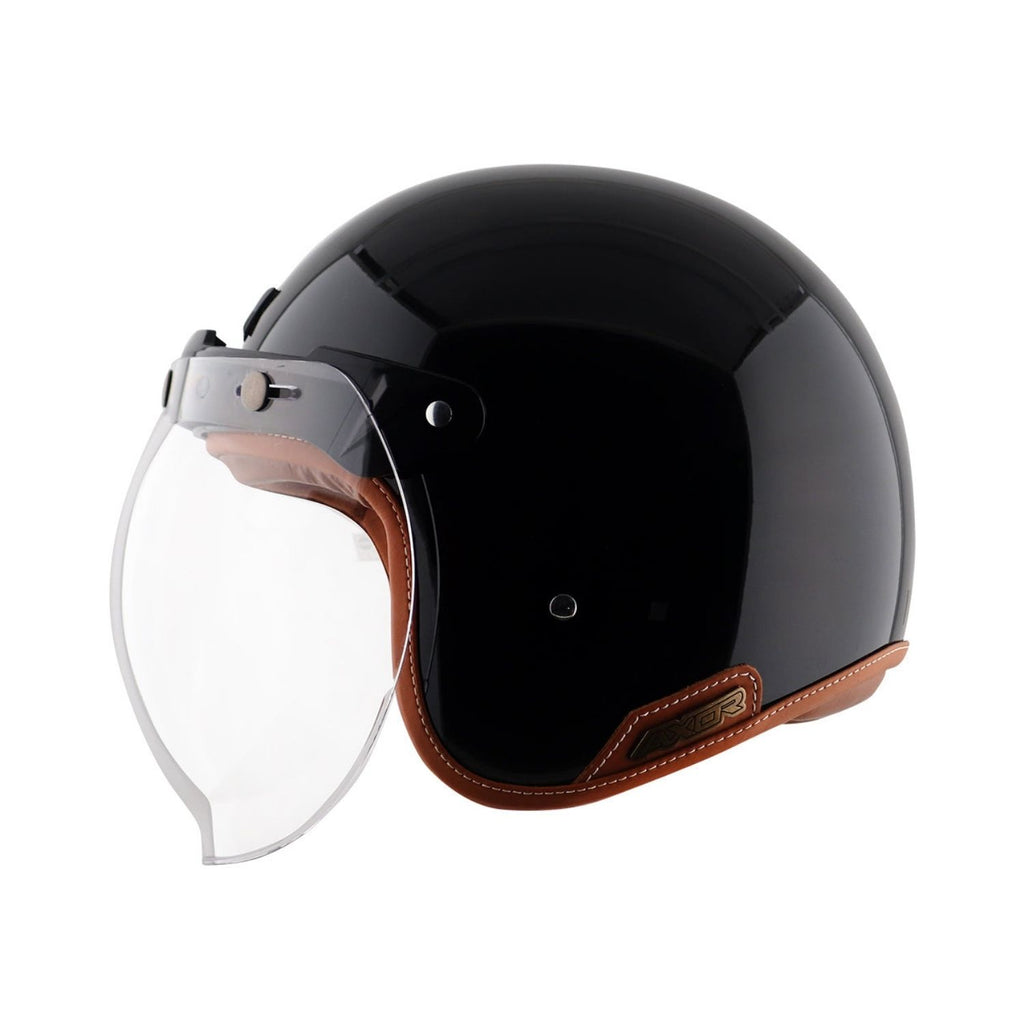 Axor Retro Jet Leather Helmet (Gloss Black)
