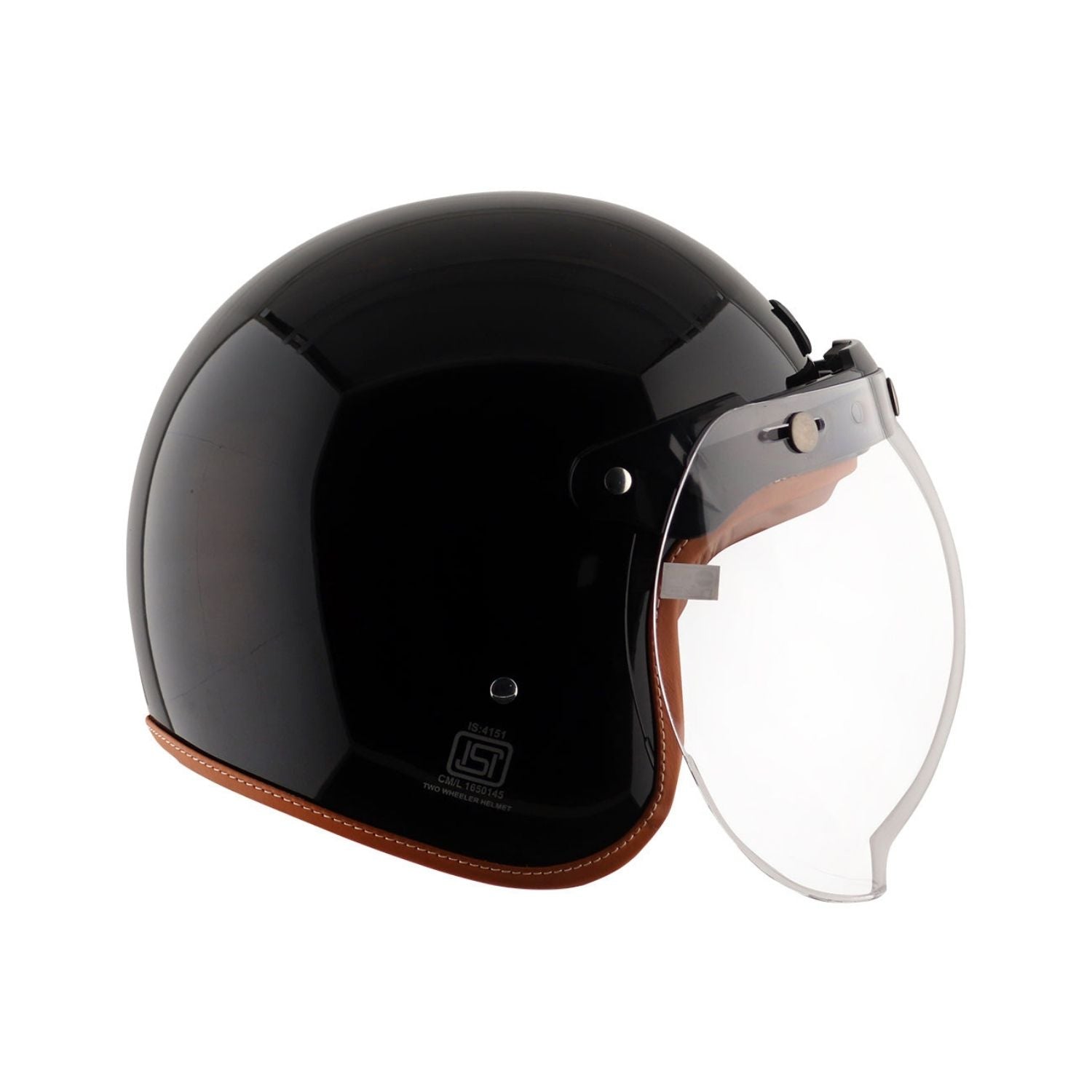 Axor Retro Jet Leather Helmet (Gloss Black)