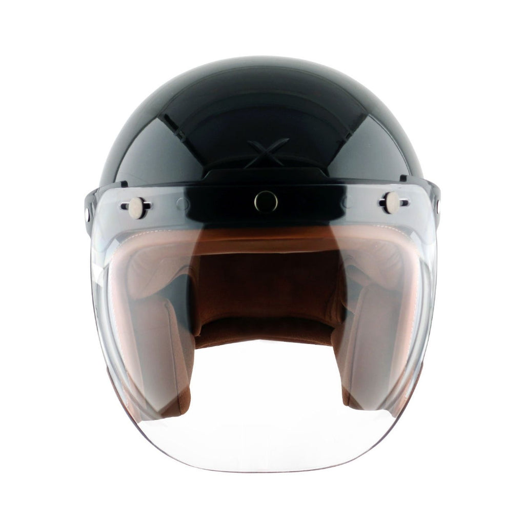 Axor Retro Jet Leather Helmet (Gloss Black)