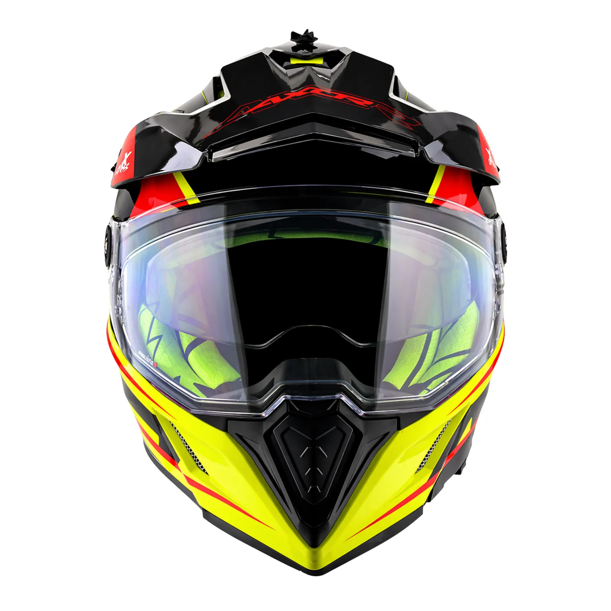 X-Cross Dual Visor Flagstaff Helmet in neon yellow black, view 2