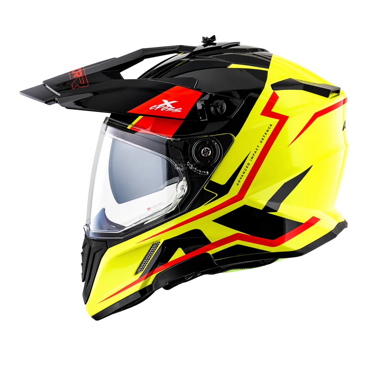 X-Cross Dual Visor Flagstaff Helmet in neon yellow black, view 3