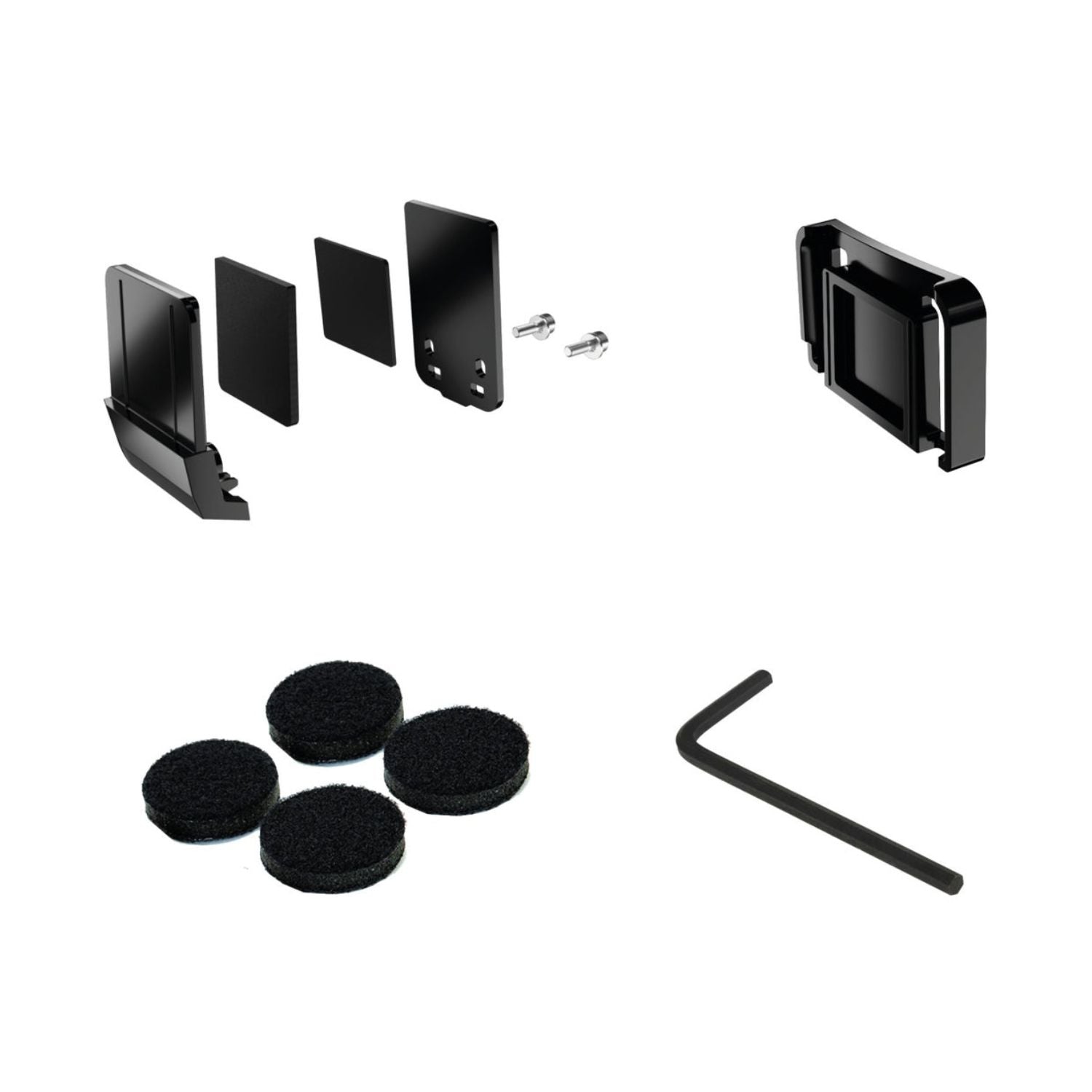 Helmet kit C30 parts: black foam pads, brackets, screws, L-shaped tool