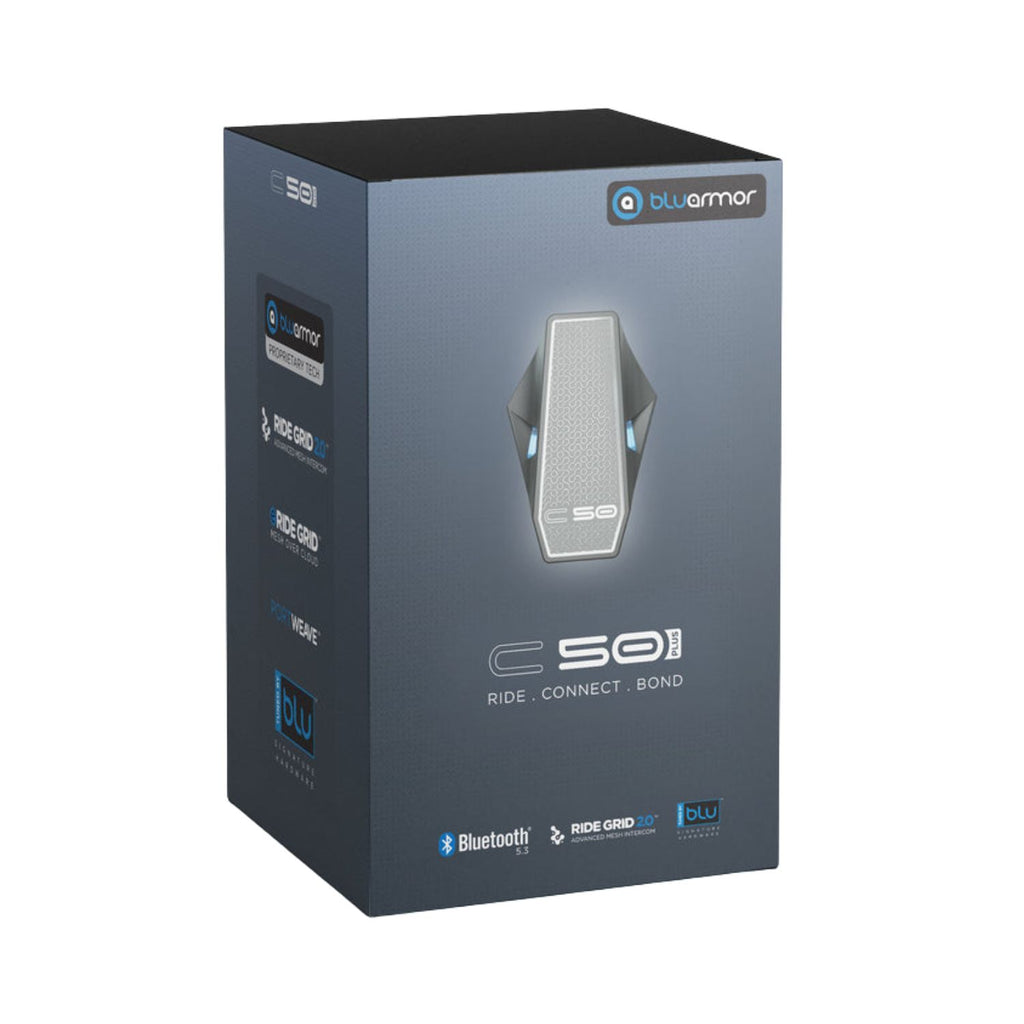 Bluarmor C50 Plus Helmet Intercom retail box with device front graphic