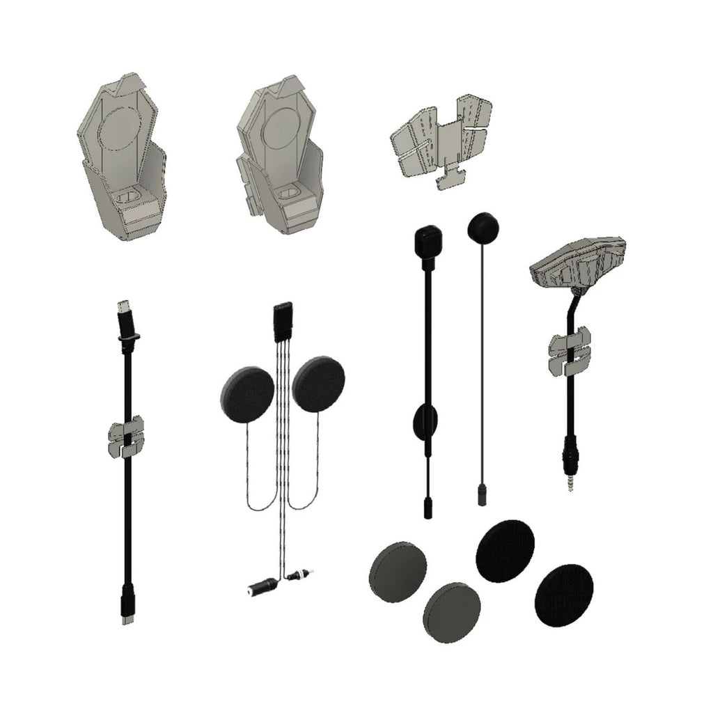 ClickDock C50 helmet kit parts: mounts, cables, microphones and speakers