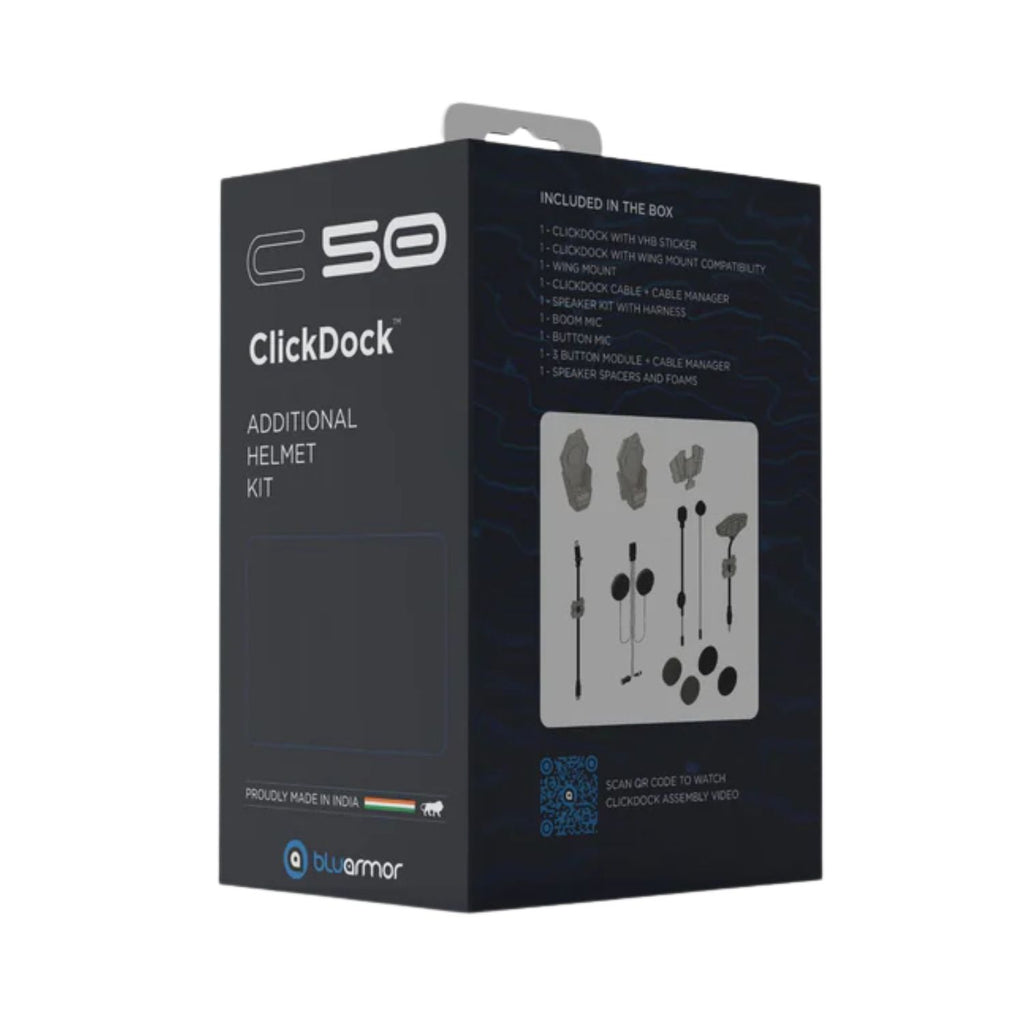 ClickDock C50 Additional Helmet Kit box back with included items diagram