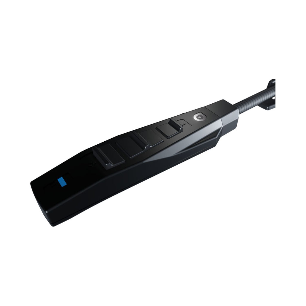 Bluetooth headset control bar with power button and blue indicator, black