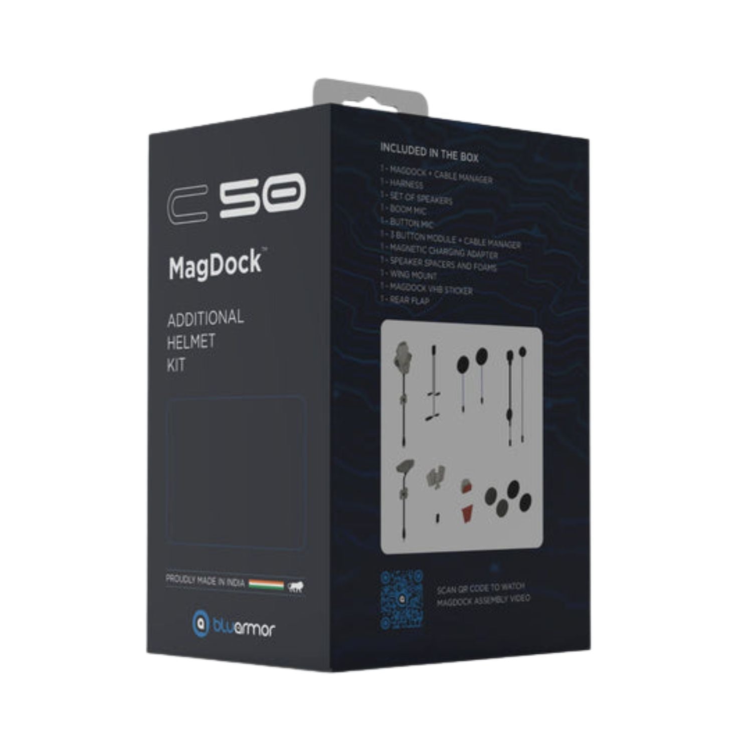 MagDock Additional Helmet Kit (C50 Series) box back with included parts diagram