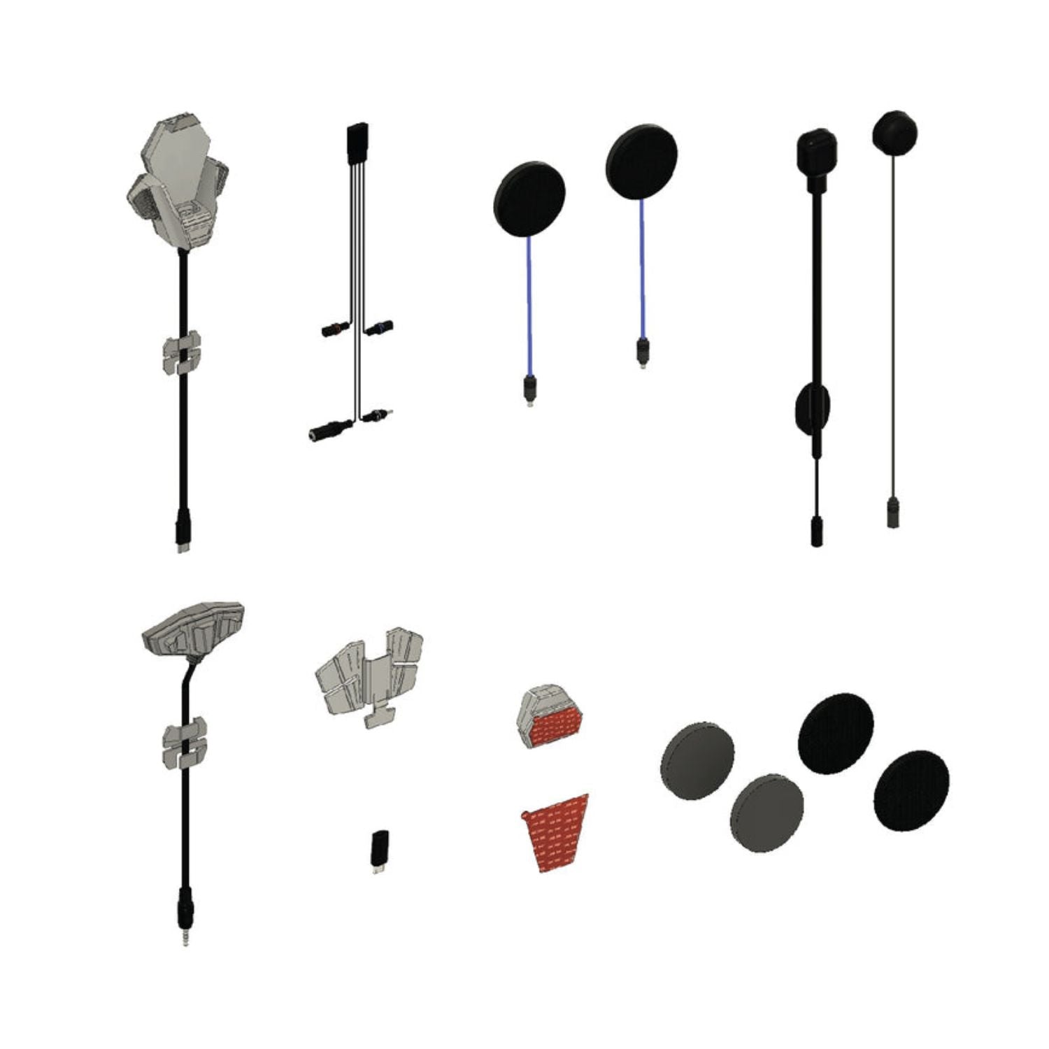 MagDock Additional Helmet Kit components: mounts, cables, ear speakers, foam pads