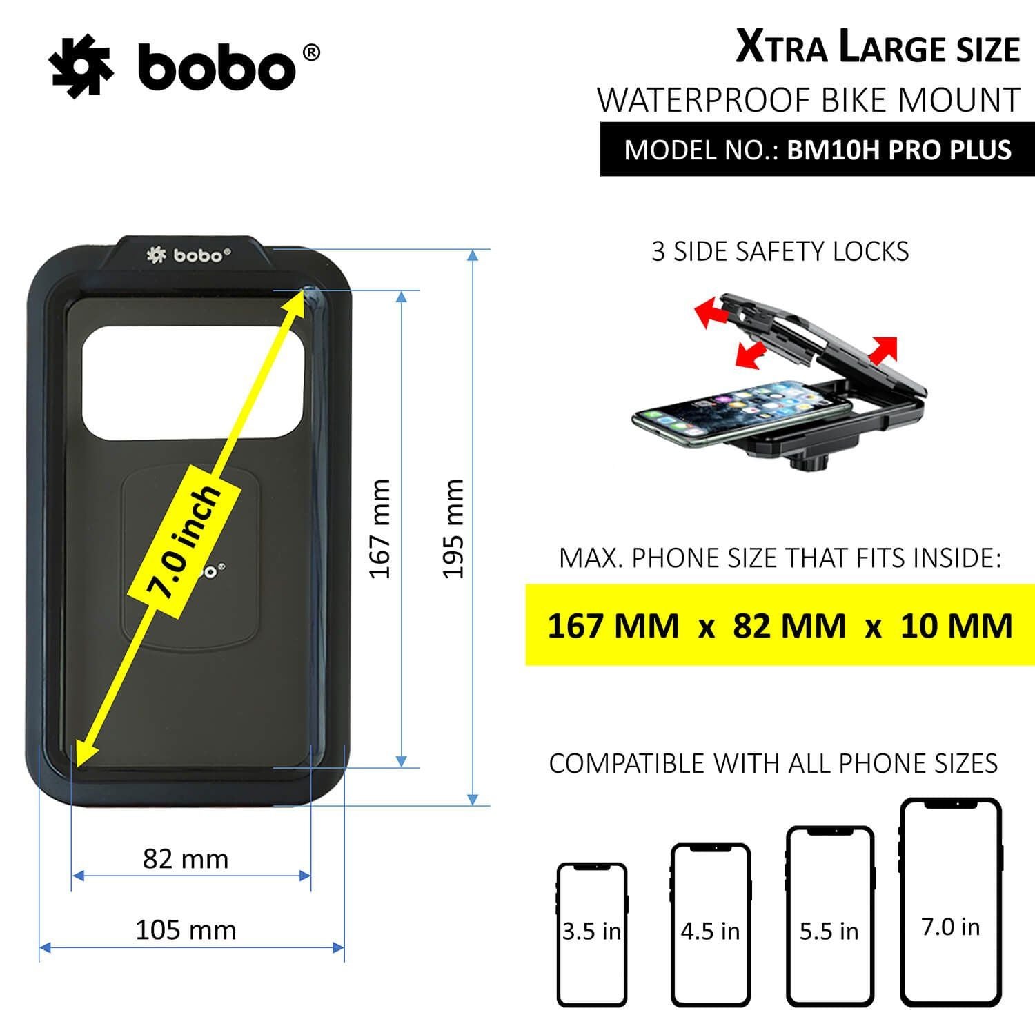 Wasserdichter Fahrrad-Smartphonehalter, extra große Größe, 3-Seiten-Sicherheitsriegel
