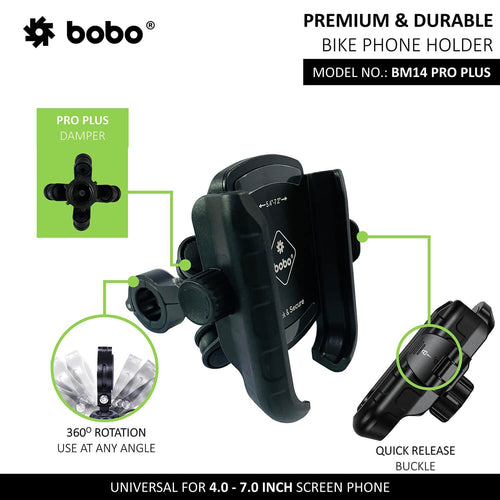 Schwarzer BM14 Pro Plus Handyhalter mit Quick-Release-Bügel und drehbarer Montage