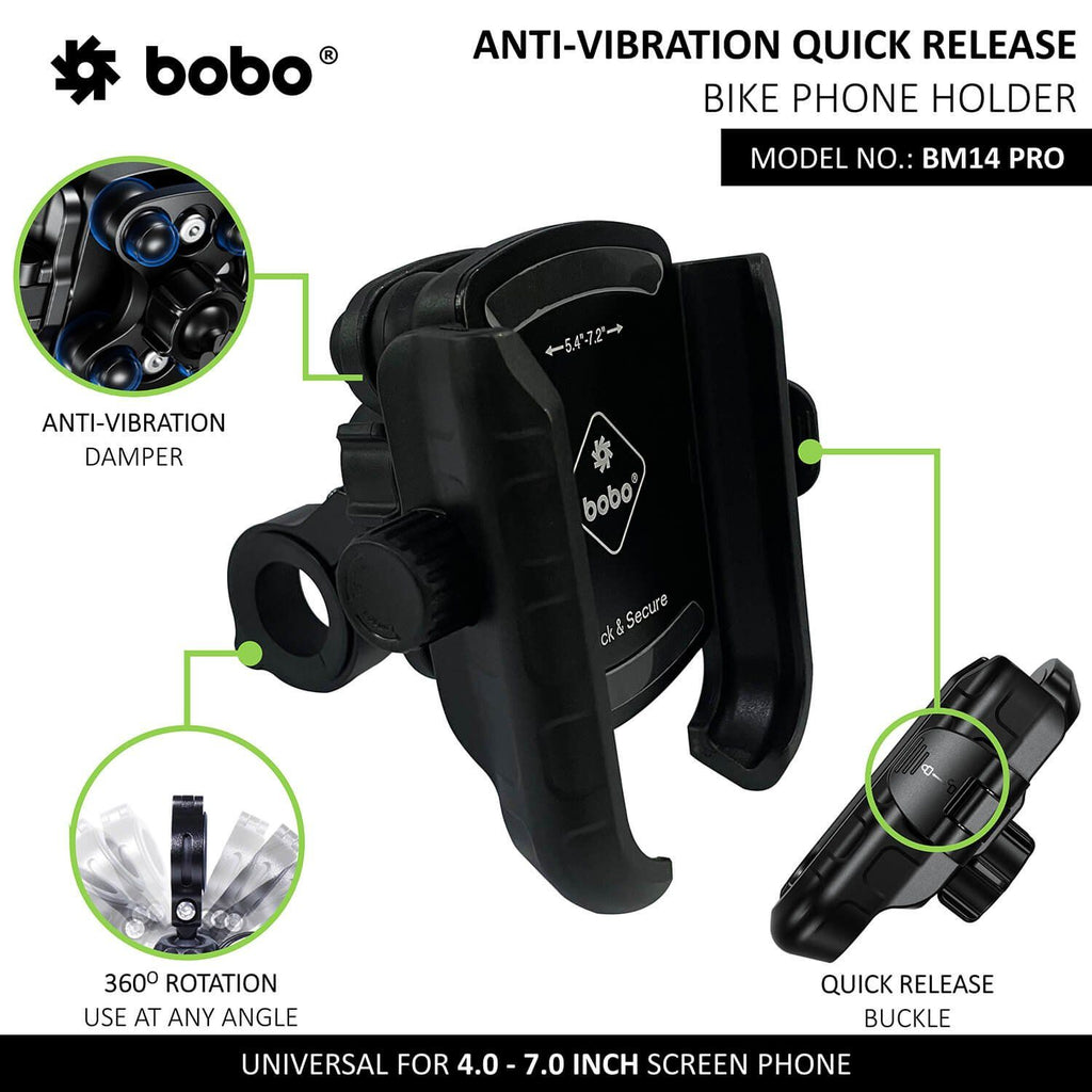 BM14 Pro quick-release bike phone holder with anti-vibration damper, black