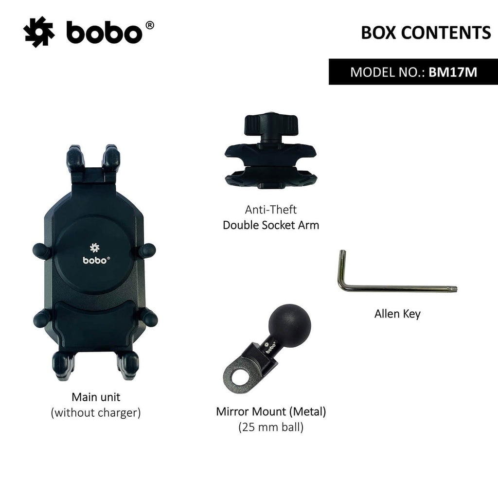 Bike phone holder main unit with anti-theft double socket arm and Allen key