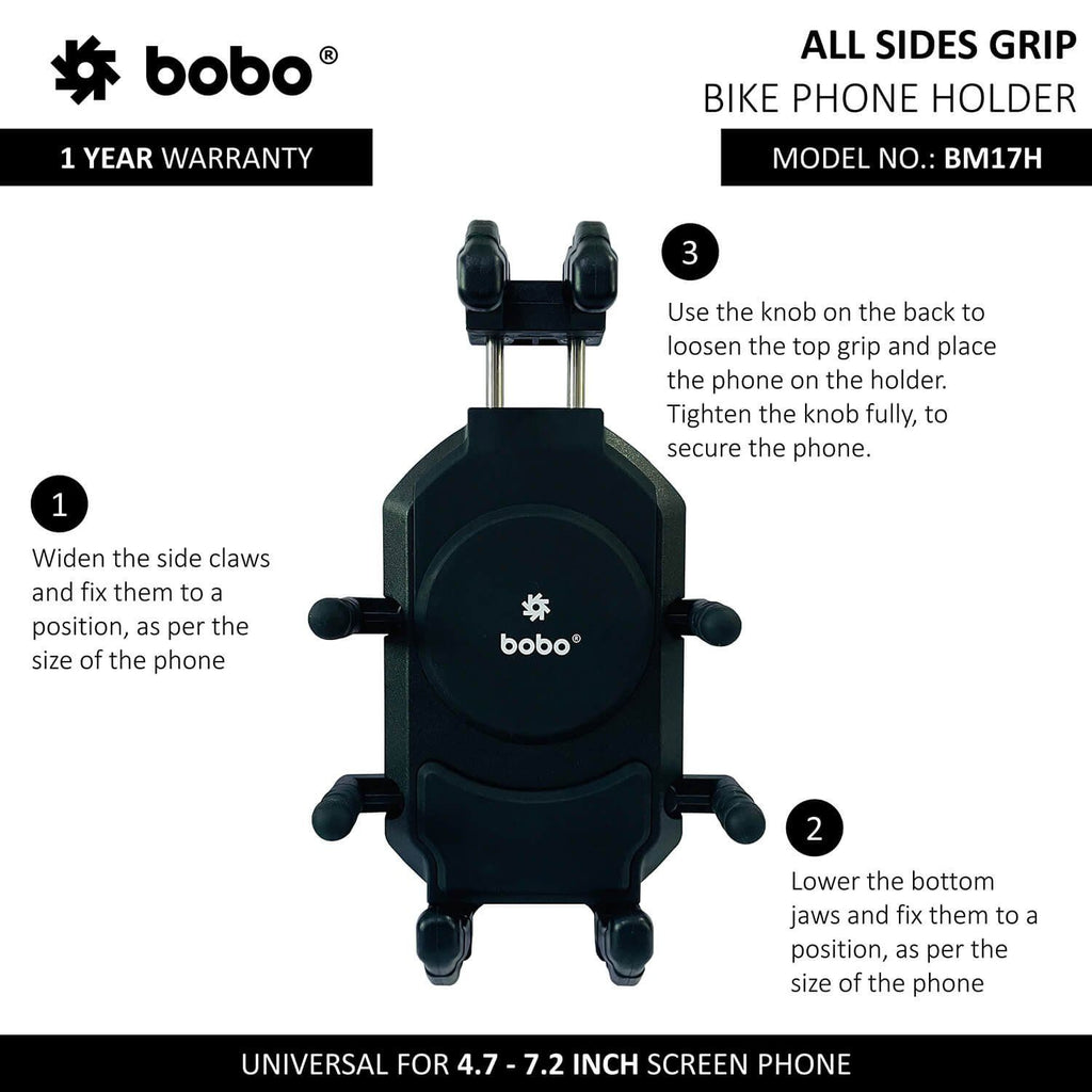 All-sides grip bike phone holder with adjustable side claws and bottom jaws