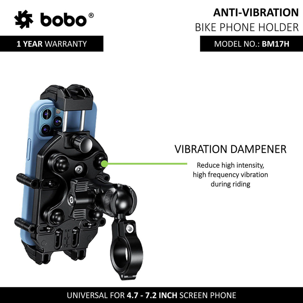 Anti-vibration bike phone holder with vibration dampener and handlebar clamp