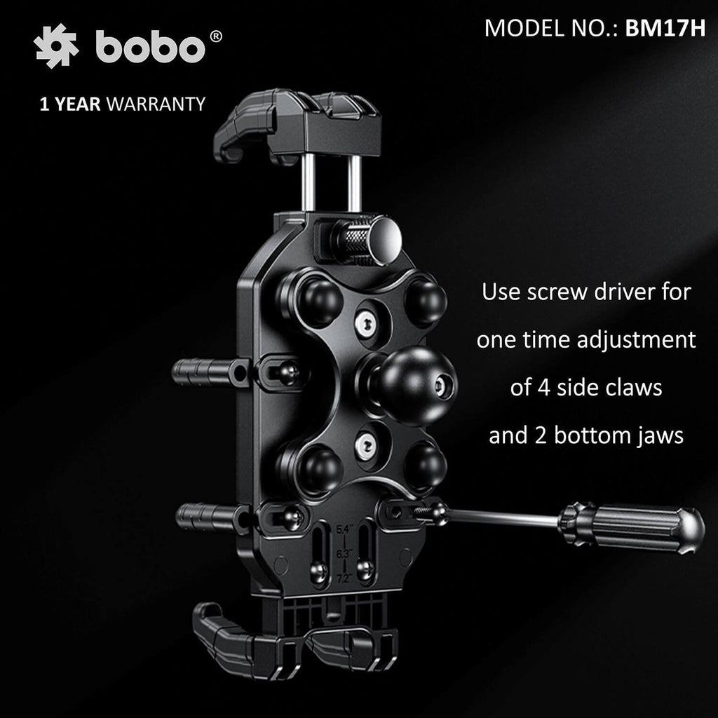 Bike phone holder close-up with 4 side claws and 2 bottom jaws