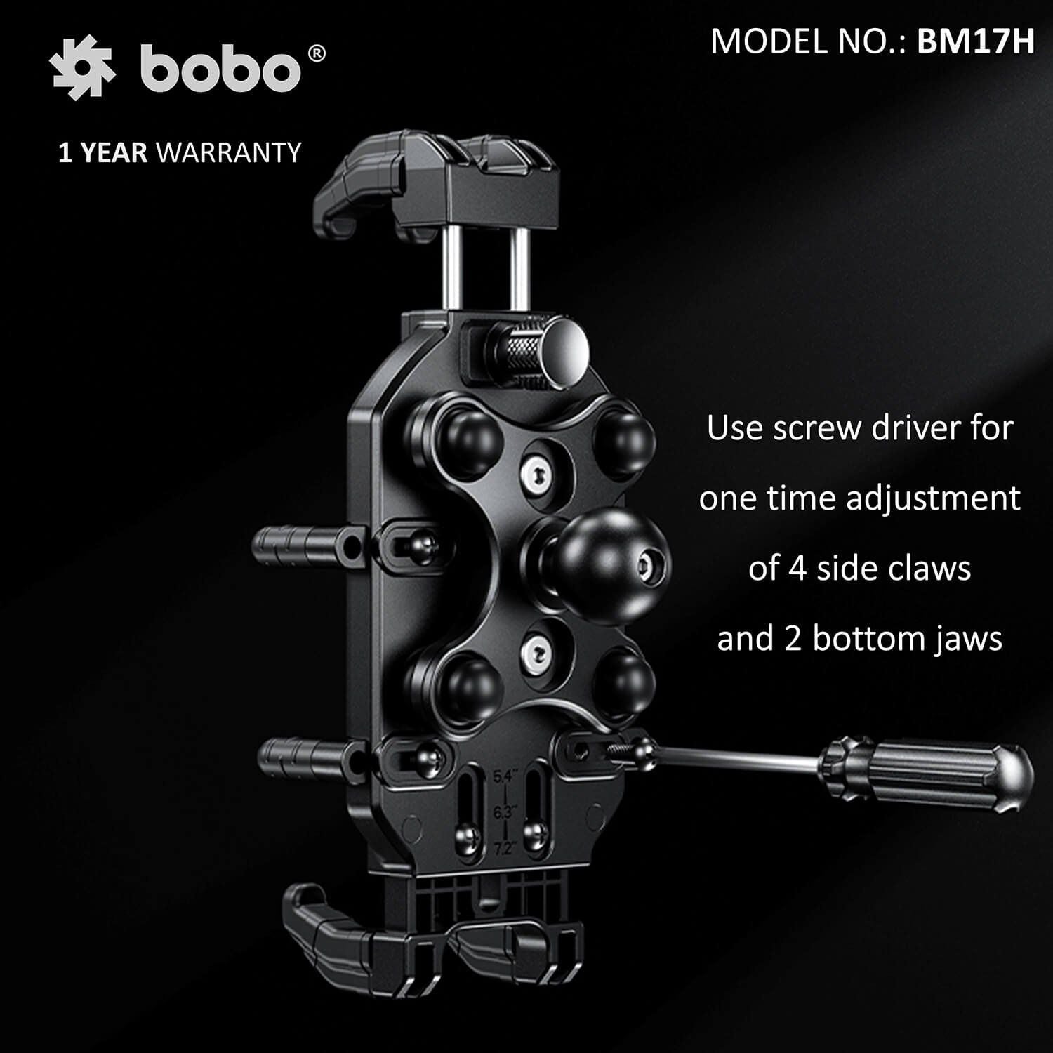 Bike phone holder close-up with 4 side claws and 2 bottom jaws