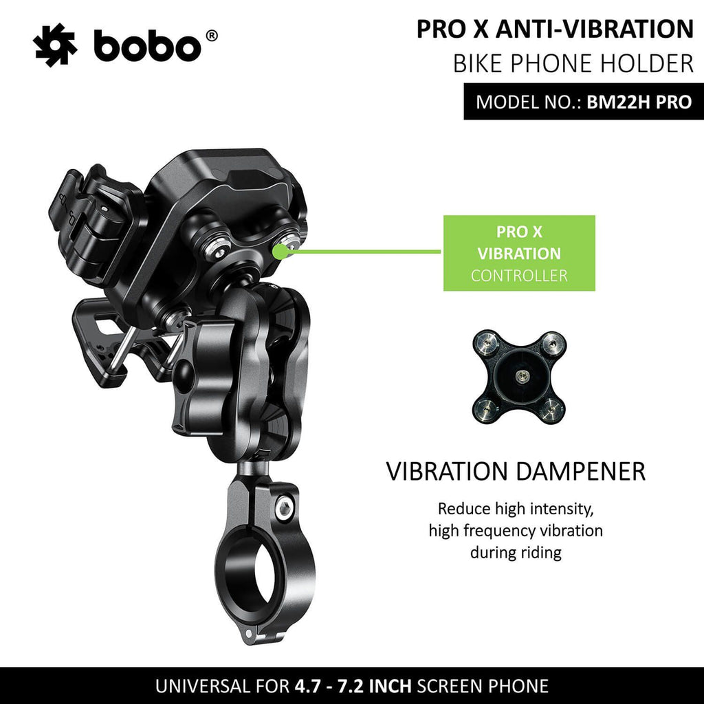 BM22H Pro mount with vibration damper and universal clamp base, black