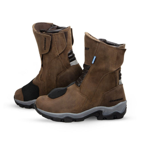 Cramster Flux mid-length riding boots, brown suede with black pull tabs and rugged sole