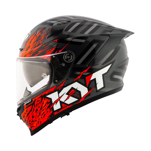 KYT Striker 2V antracite helmet with clear visor and red flame graphics, size M