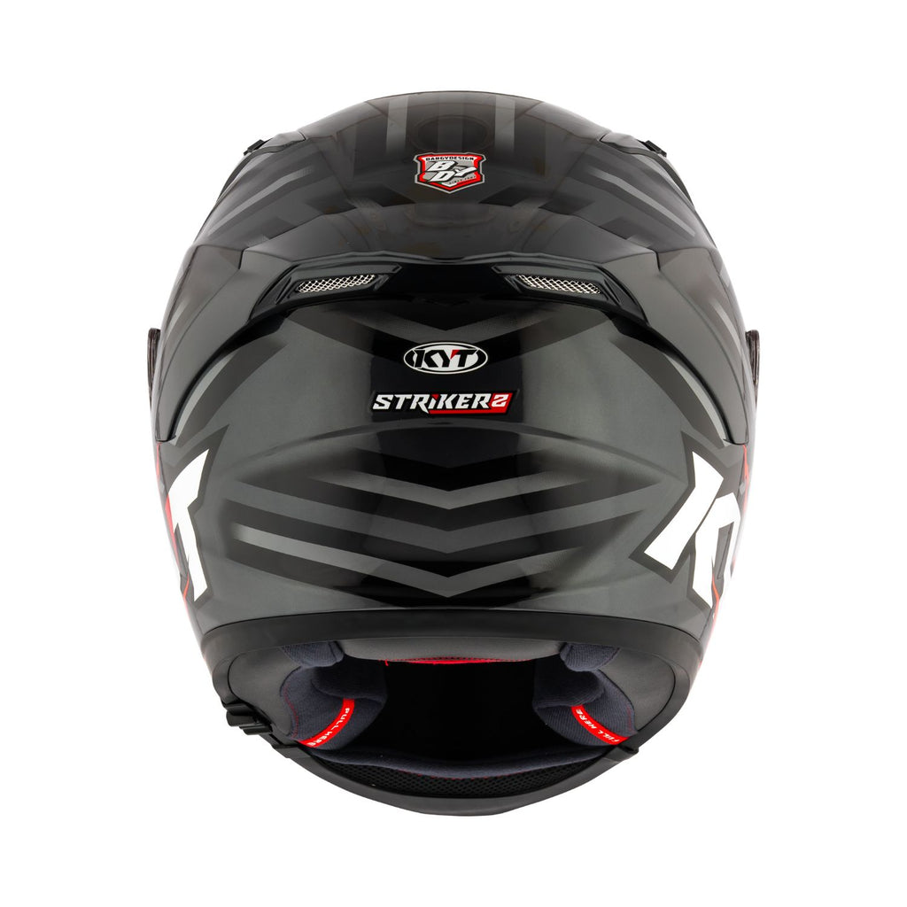 KYT Striker 2V antracite helmet rear view with vented design and red badge