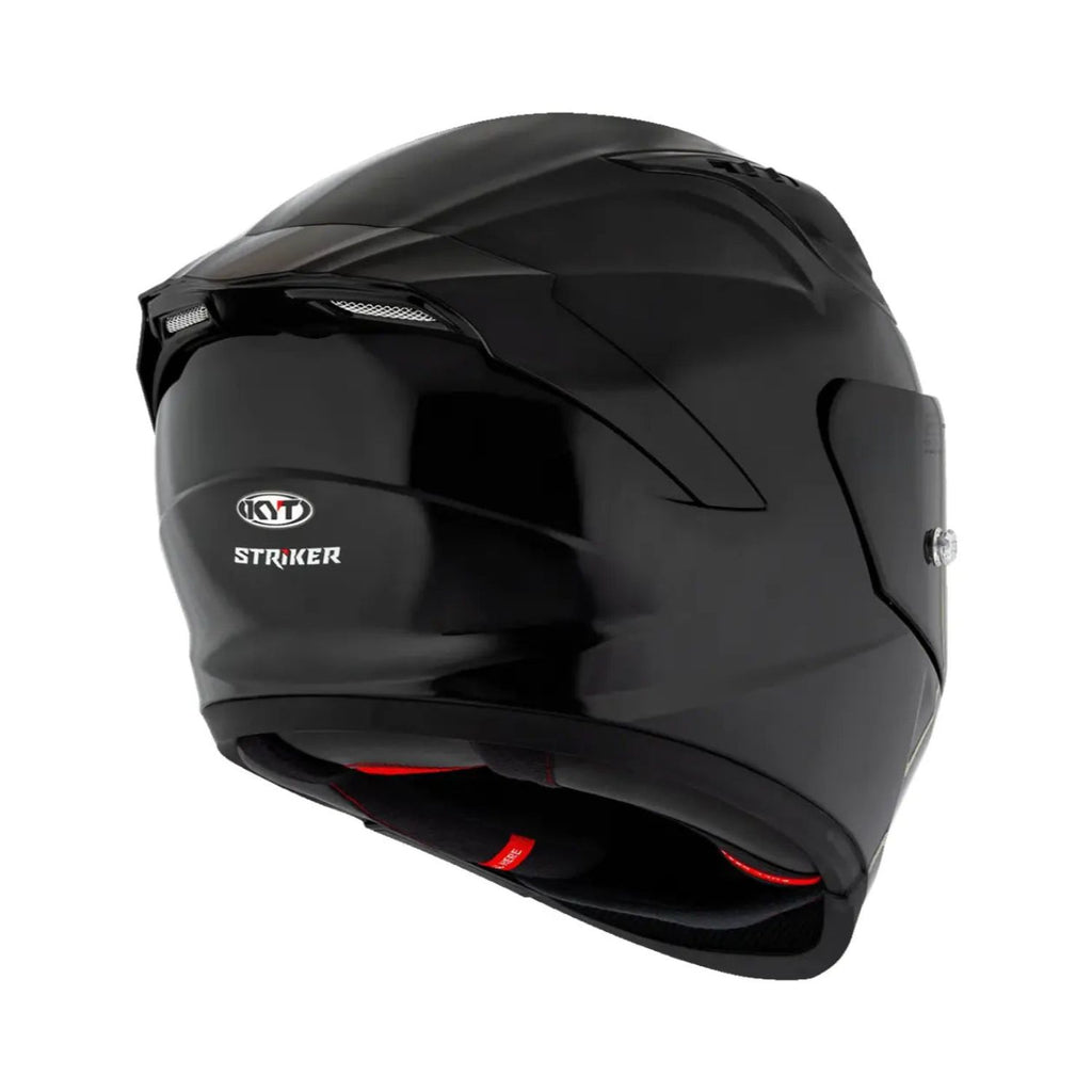 Striker 2V matt black helmet, front close-up with red accent vents