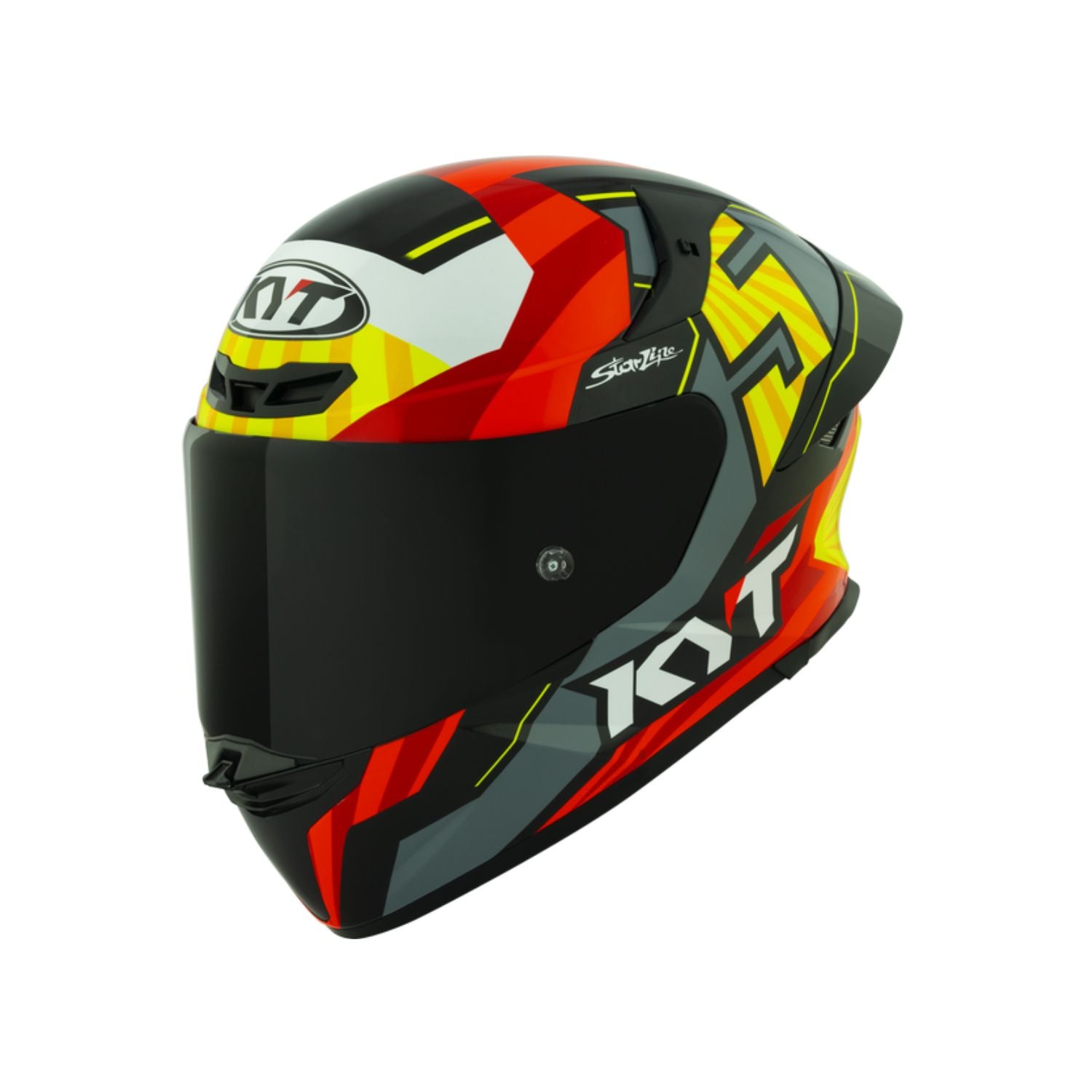 KYT TT Revo Flux Gloss helmet (S), glossy red yellow black graphics with dark visor