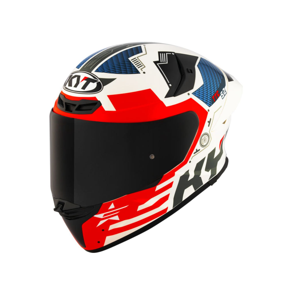 KYT Helm TT Revo Fuselage, glänzend rot-schwarz, Frontansicht mit Grafik
