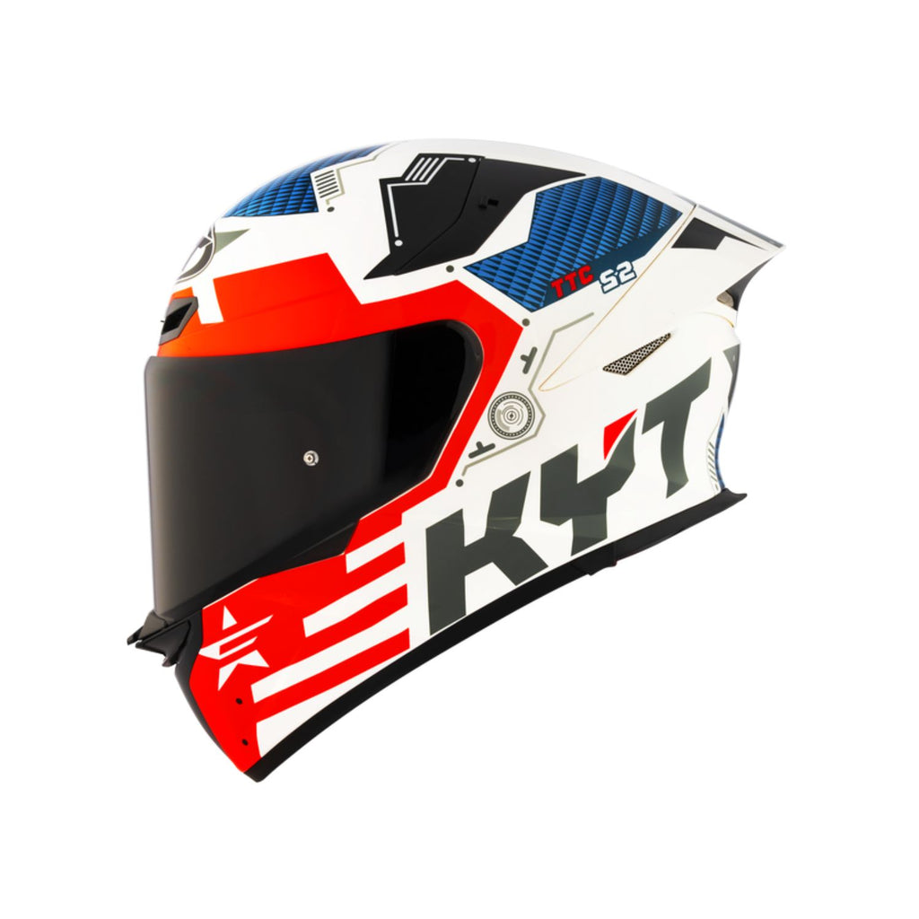 TT Revo Fuselage Helm: glänzend rot, Seitenansicht mit blauem Muster