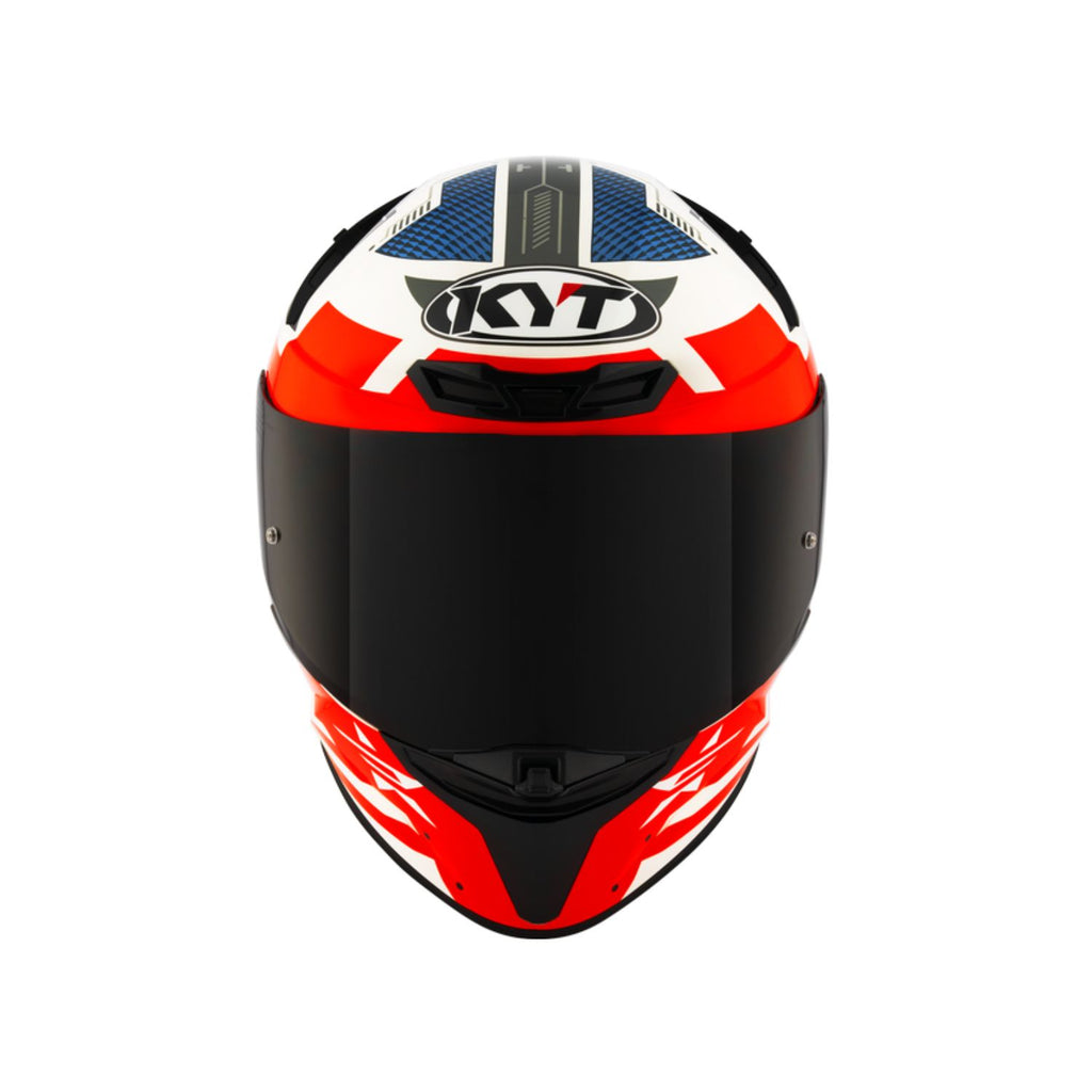 TT Revo Fuselage Helm, glänzend rot-schwarz, Stirnansicht mit KYT-Logo