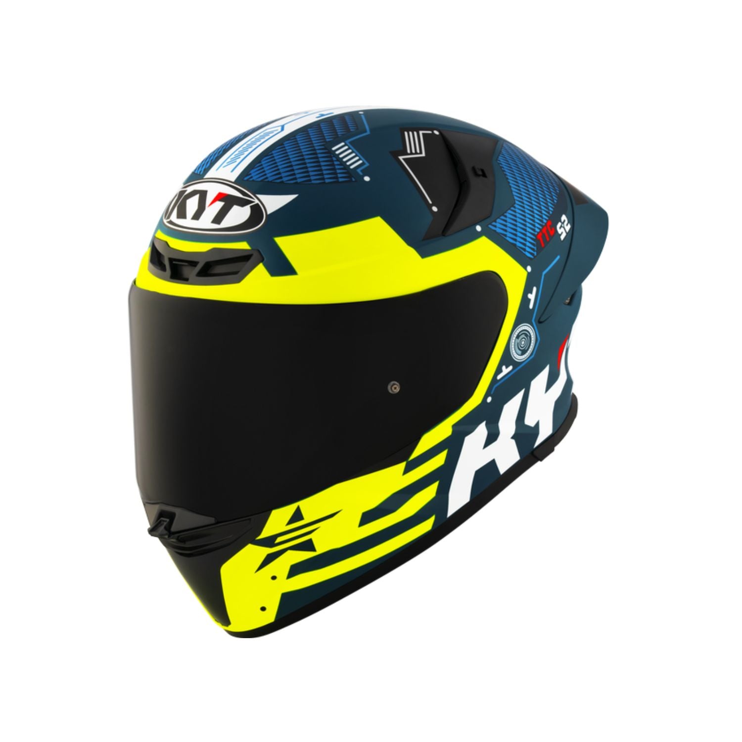 Matt Yellow KYT TT Revo Fuselage helmet, S size, front 3/4 view