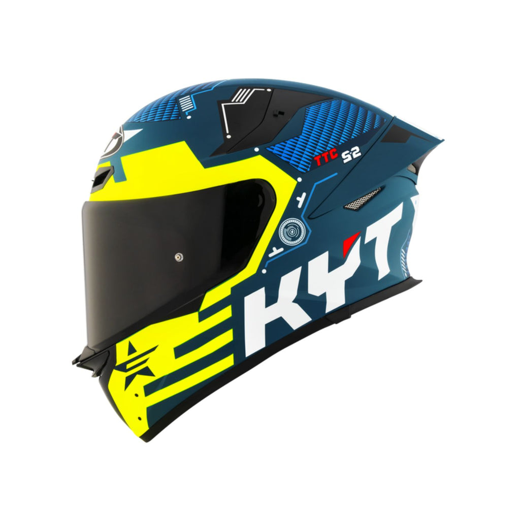 Matt Yellow KYT TT Revo Fuselage helmet, S, side profile with graphics
