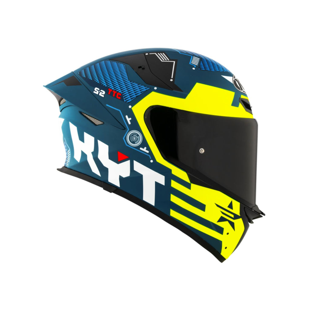 Matt Yellow KYT TT Revo Fuselage helmet, S, rear view with large RT graphics