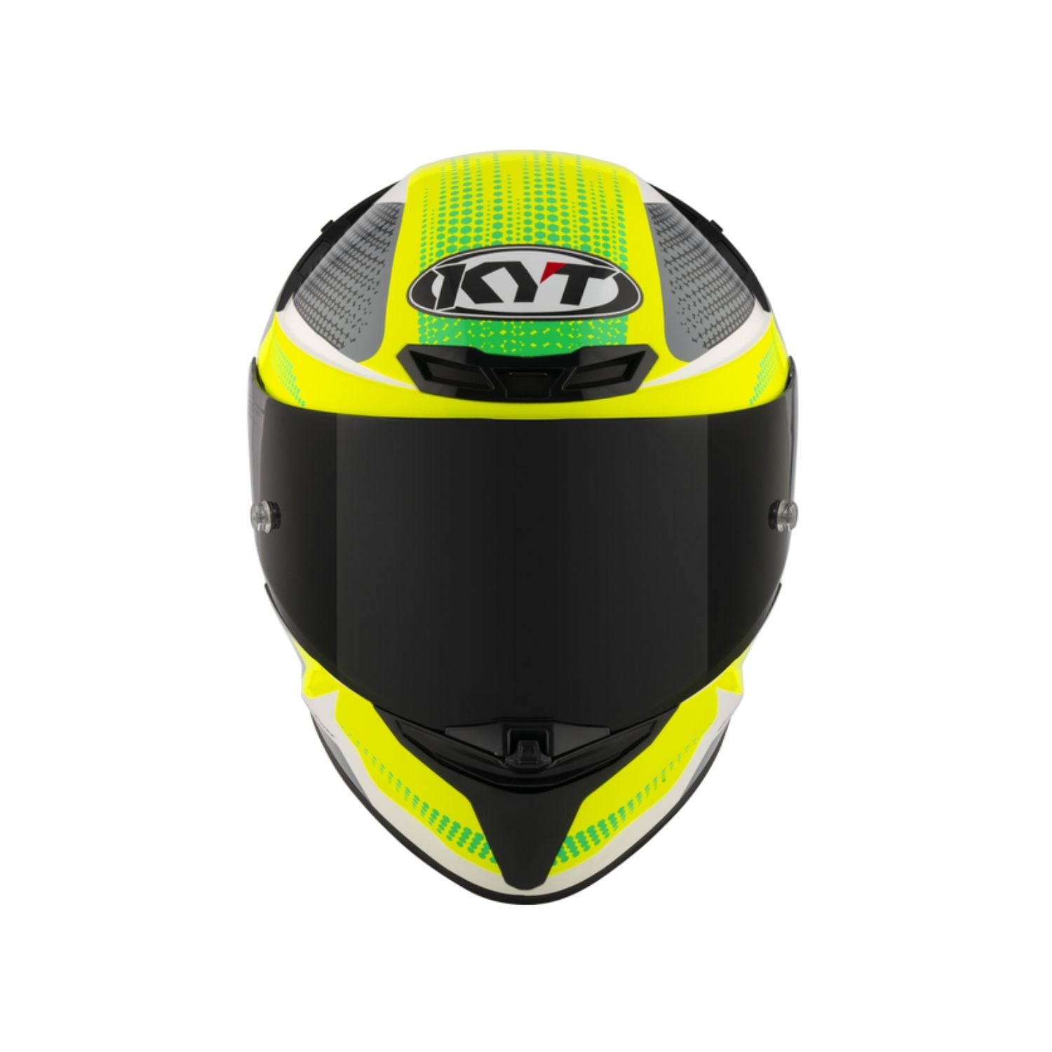 Full-face helmet in glossy black and yellow, size L; top vented pattern