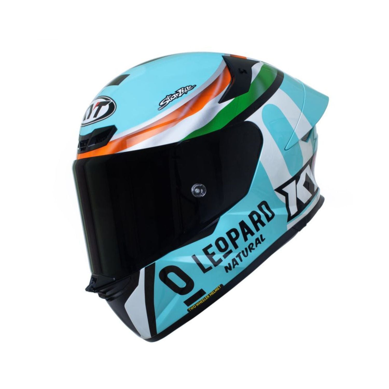 TT Revo Leopard Motorradhelm türkis, schwarzes Visier, Leopard-Design