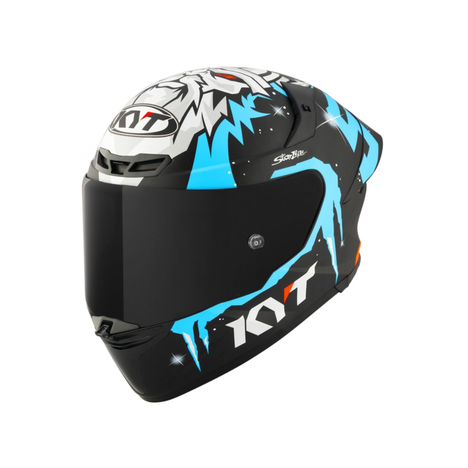 KYT TT Revo Masia Matt Helmet, XL: black full-face with blue graphic