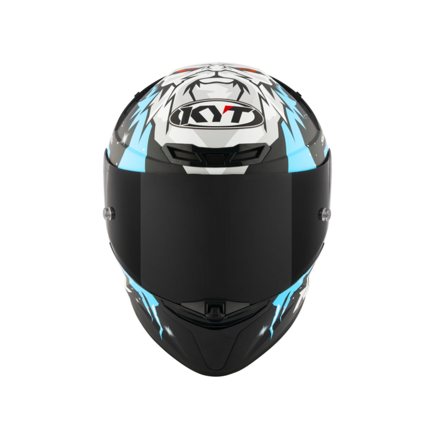 KYT TT Revo Masia Matt Helmet XL, front view: matte black with blue detail