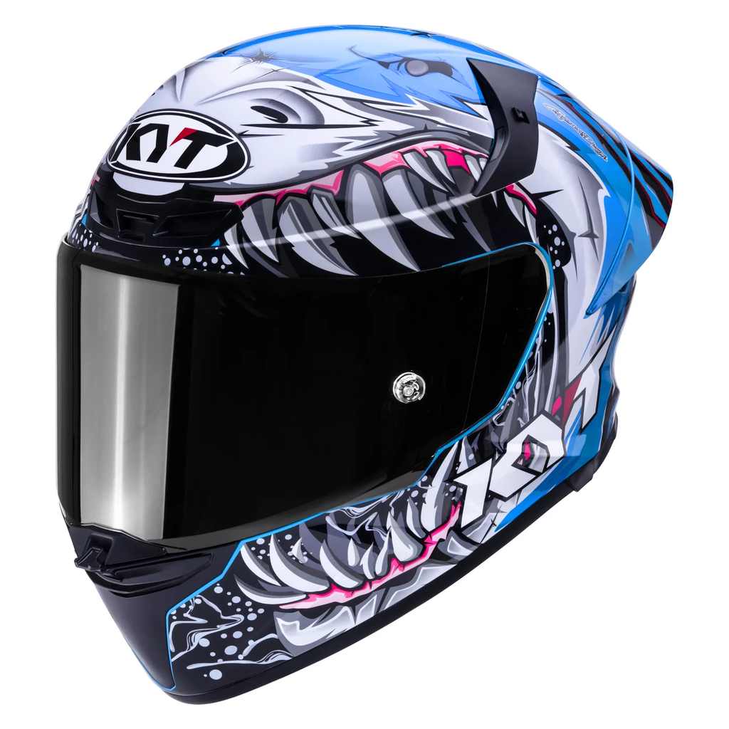 KYT TT Revo Megalodon Gloss Helmet in blue, view 3