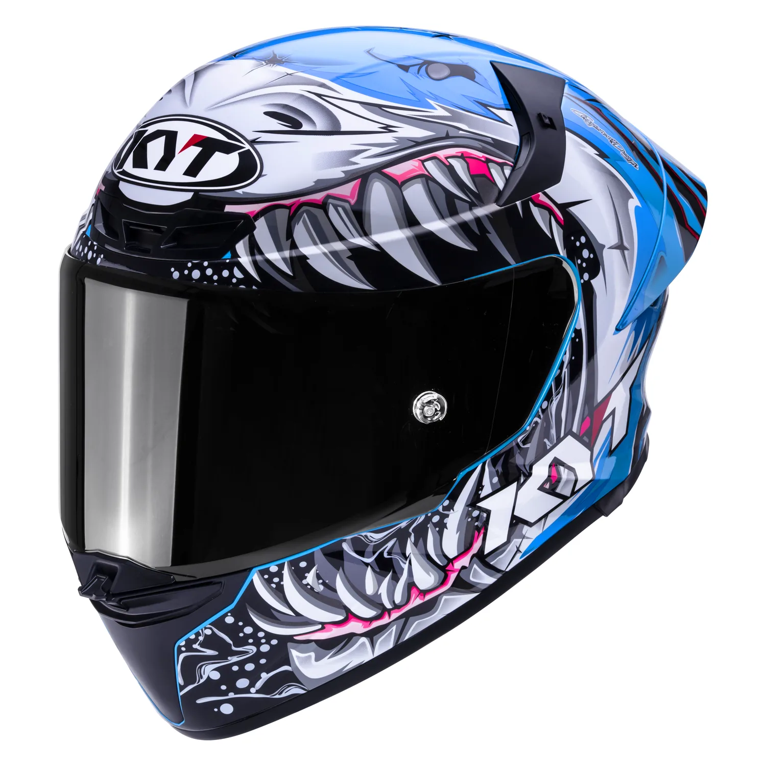 KYT TT Revo Megalodon Gloss Helmet in blue, view 3