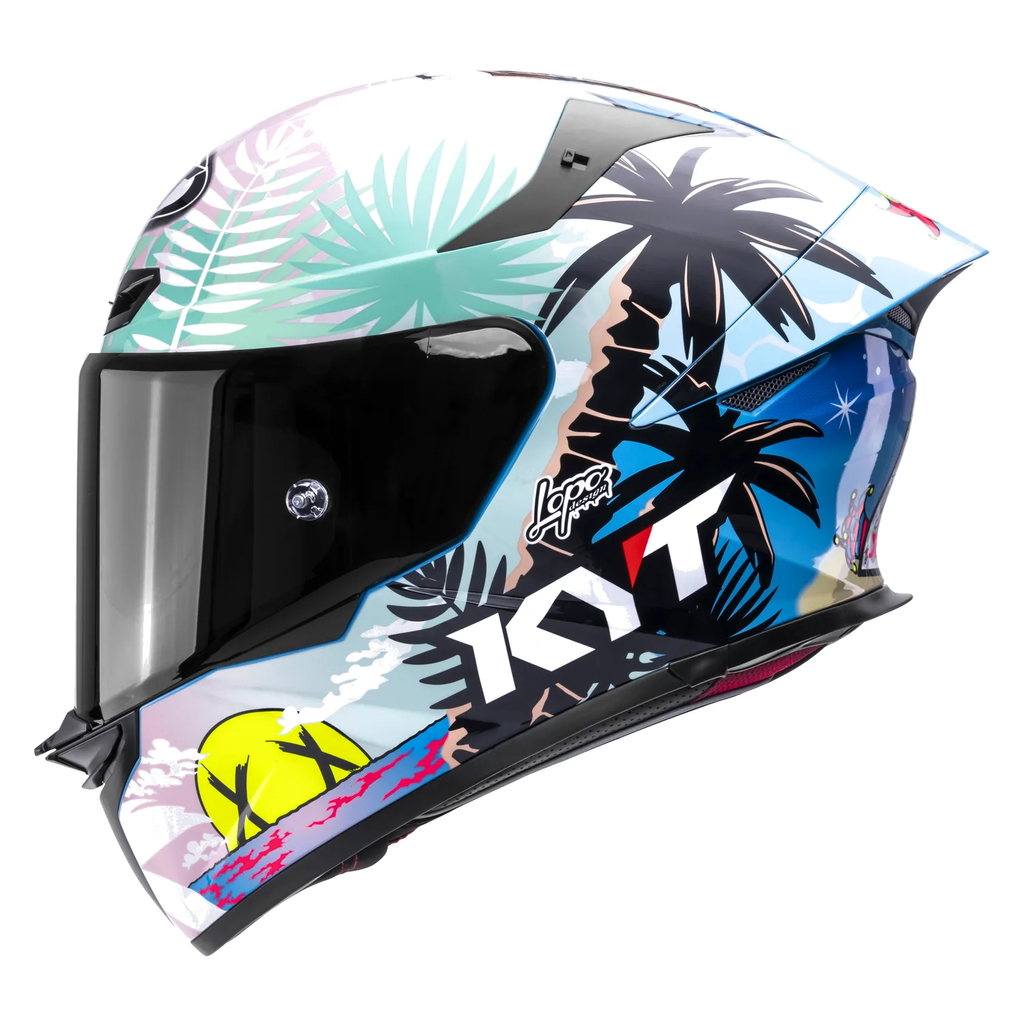 KYT TT Revo Riccardo Rossi BCN Gloss Helmet in blue, view 1