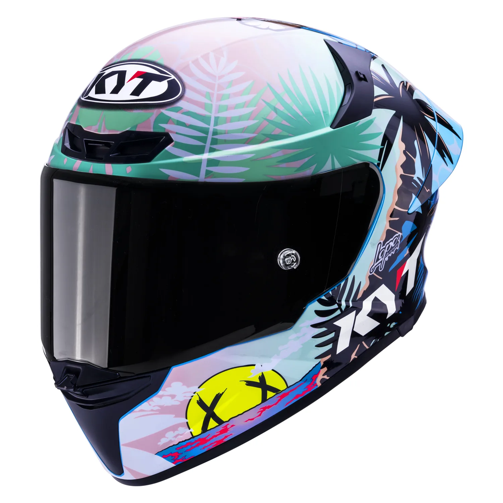 KYT TT Revo Riccardo Rossi BCN Gloss Helmet in blue, view 3